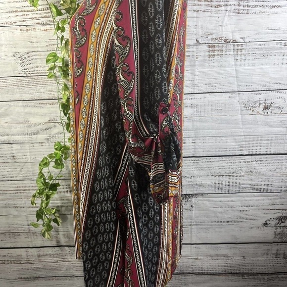 Melissa Paige Blouse Tunic size Small Burgundy Gold Paisley Sheer Lagenlook Slim - Picture 9 of 12